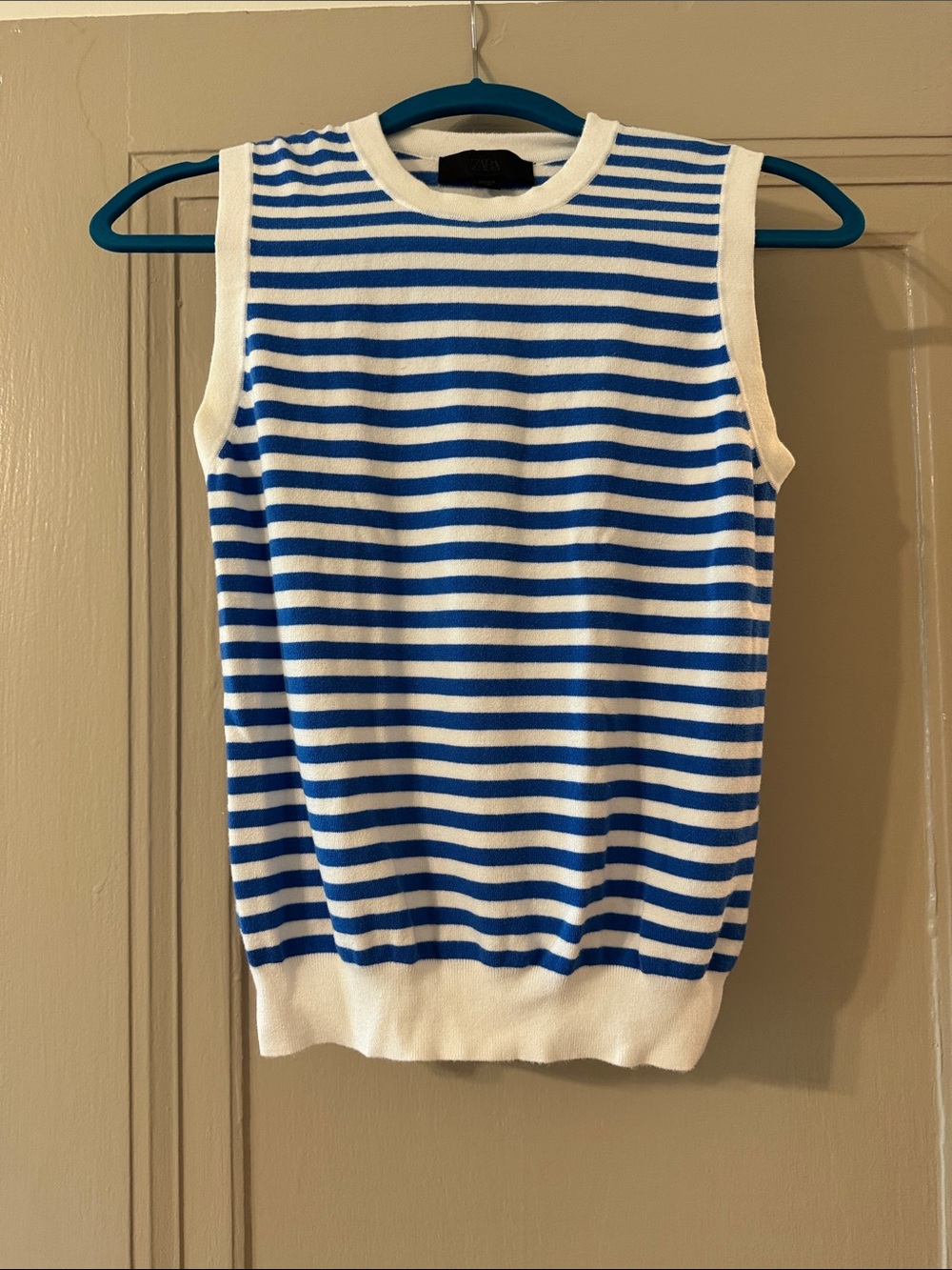 Zara Blue and White Striped Knit Tank